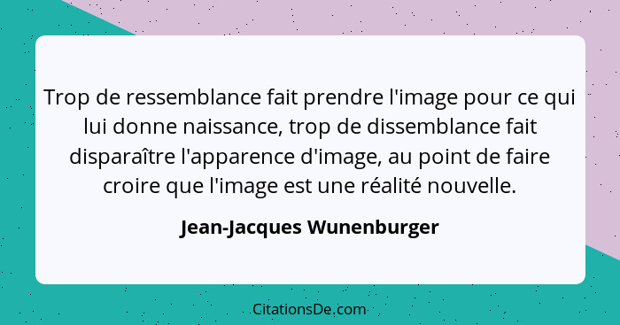 Trop de ressemblance fait prendre l'image pour ce qui lui donne naissance, trop de dissemblance fait disparaître l'apparenc... - Jean-Jacques Wunenburger