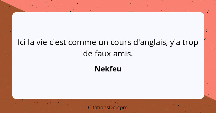 Ici la vie c'est comme un cours d'anglais, y'a trop de faux amis.... - Nekfeu