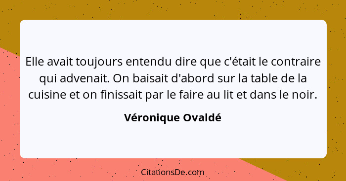 Elle avait toujours entendu dire que c'était le contraire qui advenait. On baisait d'abord sur la table de la cuisine et on finissa... - Véronique Ovaldé