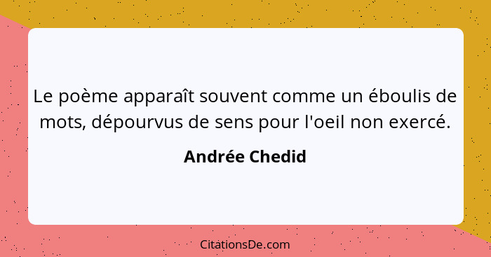 Le poème apparaît souvent comme un éboulis de mots, dépourvus de sens pour l'oeil non exercé.... - Andrée Chedid