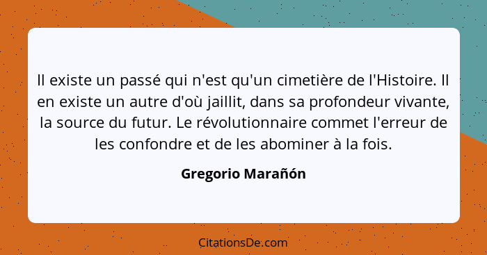 Il existe un passé qui n'est qu'un cimetière de l'Histoire. Il en existe un autre d'où jaillit, dans sa profondeur vivante, la sour... - Gregorio Marañón