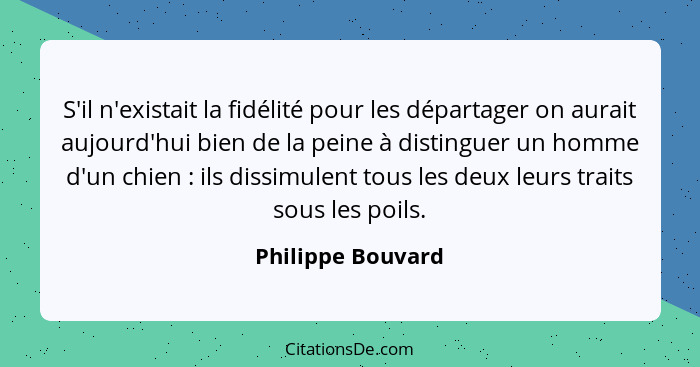 S'il n'existait la fidélité pour les départager on aurait aujourd'hui bien de la peine à distinguer un homme d'un chien : ils... - Philippe Bouvard