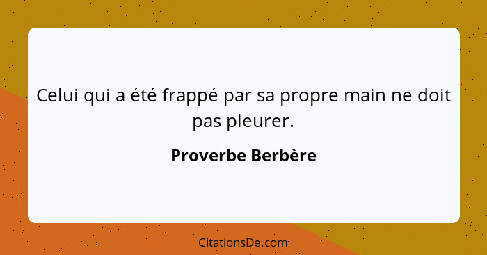 Celui qui a été frappé par sa propre main ne doit pas pleurer.... - Proverbe Berbère