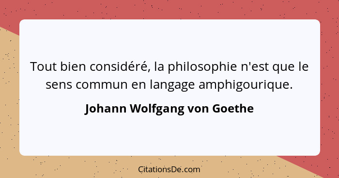 Tout bien considéré, la philosophie n'est que le sens commun en langage amphigourique.... - Johann Wolfgang von Goethe