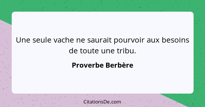 Une seule vache ne saurait pourvoir aux besoins de toute une tribu.... - Proverbe Berbère