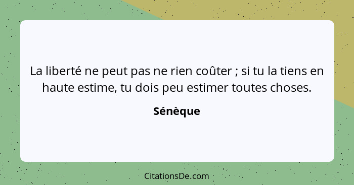 La liberté ne peut pas ne rien coûter ; si tu la tiens en haute estime, tu dois peu estimer toutes choses.... - Sénèque