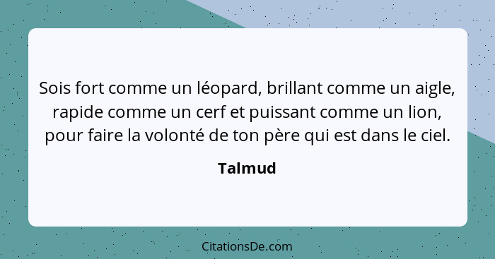 Sois fort comme un léopard, brillant comme un aigle, rapide comme un cerf et puissant comme un lion, pour faire la volonté de ton père qui es... - Talmud