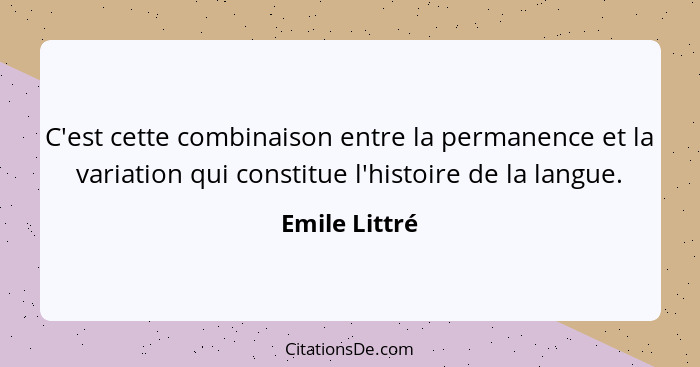 C'est cette combinaison entre la permanence et la variation qui constitue l'histoire de la langue.... - Emile Littré