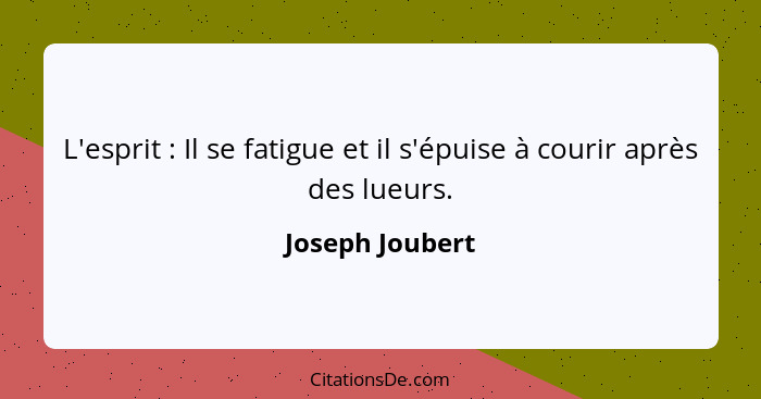 L'esprit : Il se fatigue et il s'épuise à courir après des lueurs.... - Joseph Joubert