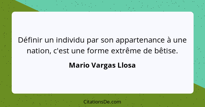 Définir un individu par son appartenance à une nation, c'est une forme extrême de bêtise.... - Mario Vargas Llosa