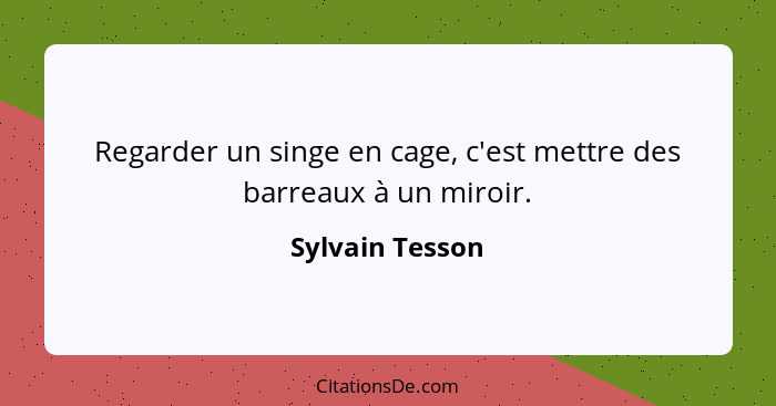 Regarder un singe en cage, c'est mettre des barreaux à un miroir.... - Sylvain Tesson