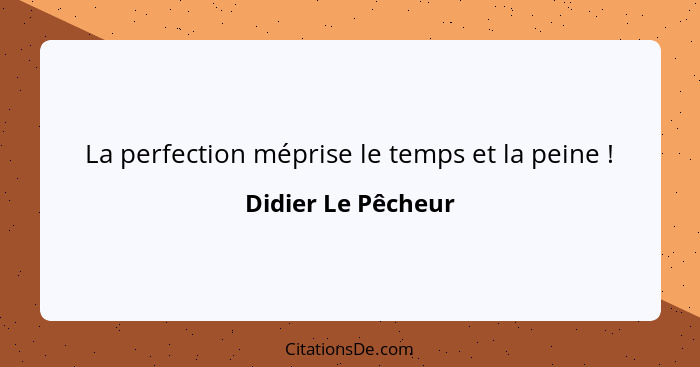 La perfection méprise le temps et la peine !... - Didier Le Pêcheur