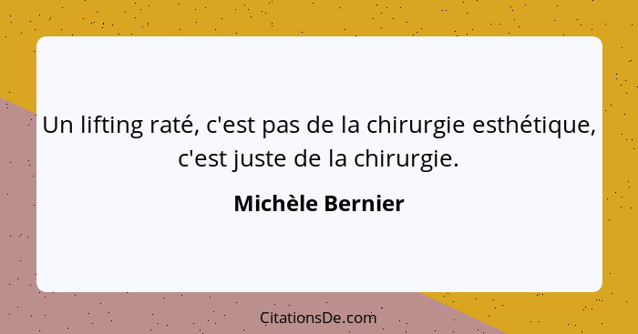 Un lifting raté, c'est pas de la chirurgie esthétique, c'est juste de la chirurgie.... - Michèle Bernier