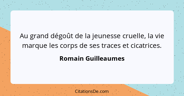 Au grand dégoût de la jeunesse cruelle, la vie marque les corps de ses traces et cicatrices.... - Romain Guilleaumes