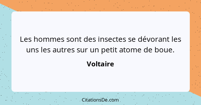 Les hommes sont des insectes se dévorant les uns les autres sur un petit atome de boue.... - Voltaire