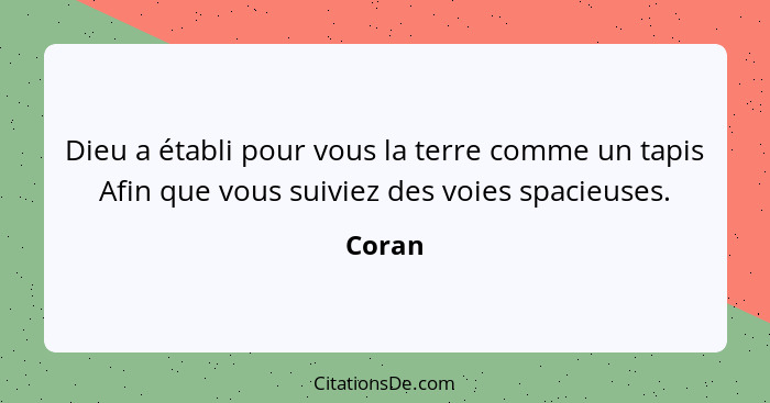 Dieu a établi pour vous la terre comme un tapis Afin que vous suiviez des voies spacieuses.... - Coran