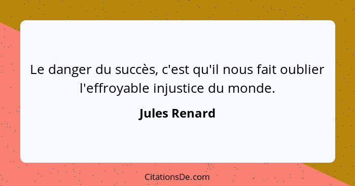 Le danger du succès, c'est qu'il nous fait oublier l'effroyable injustice du monde.... - Jules Renard