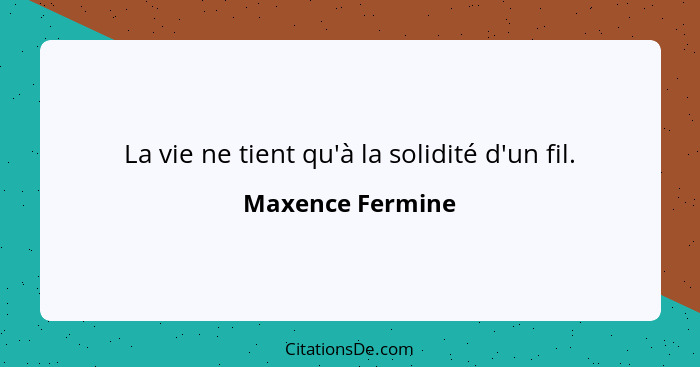 La vie ne tient qu'à la solidité d'un fil.... - Maxence Fermine