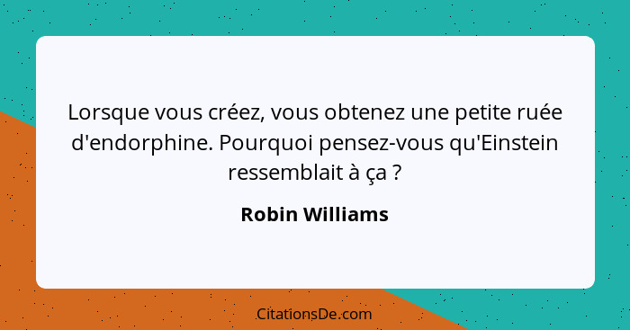 Lorsque vous créez, vous obtenez une petite ruée d'endorphine. Pourquoi pensez-vous qu'Einstein ressemblait à ça ?... - Robin Williams