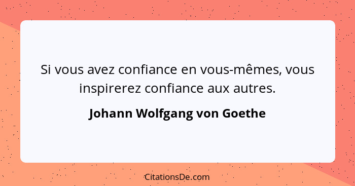 Si vous avez confiance en vous-mêmes, vous inspirerez confiance aux autres.... - Johann Wolfgang von Goethe
