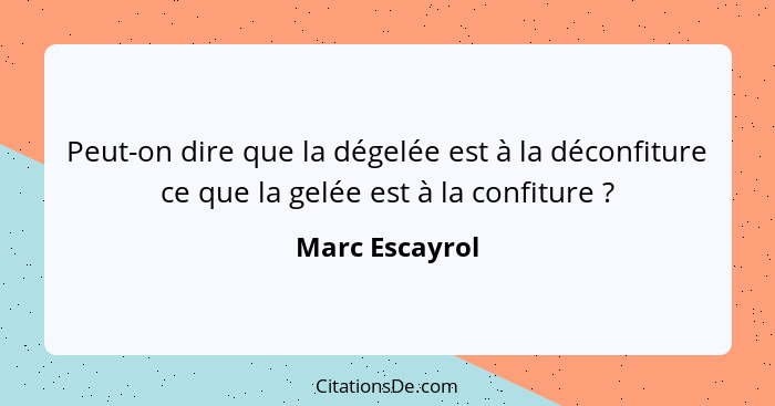 Peut-on dire que la dégelée est à la déconfiture ce que la gelée est à la confiture ?... - Marc Escayrol