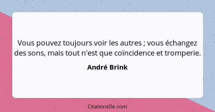 Vous pouvez toujours voir les autres ; vous échangez des sons, mais tout n'est que coïncidence et tromperie.... - André Brink