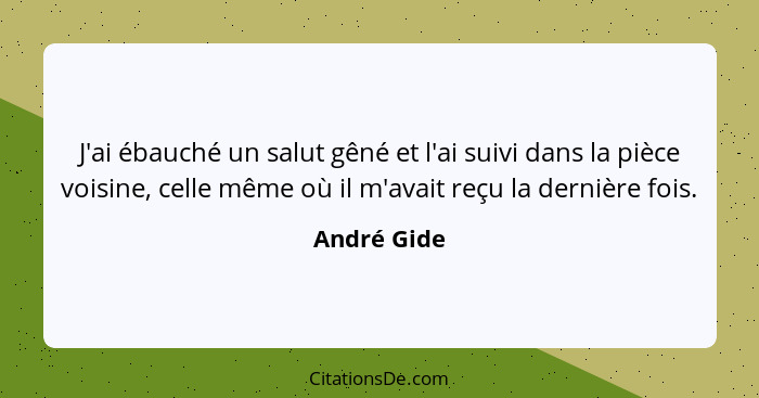 J'ai ébauché un salut gêné et l'ai suivi dans la pièce voisine, celle même où il m'avait reçu la dernière fois.... - André Gide