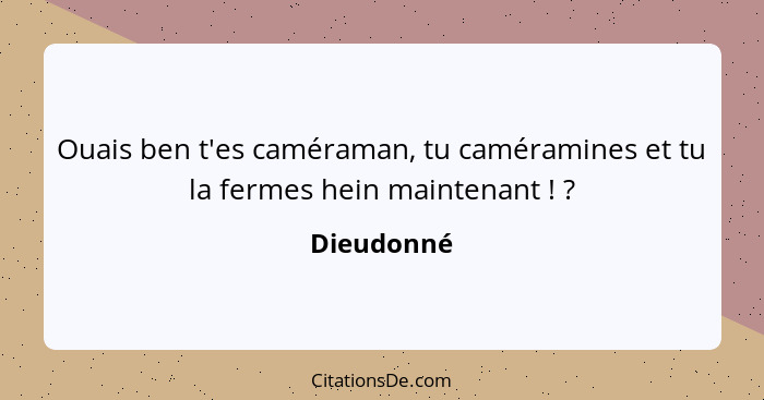 Ouais ben t'es caméraman, tu caméramines et tu la fermes hein maintenant ! ?... - Dieudonné