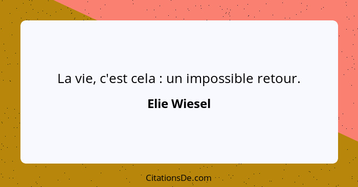 La vie, c'est cela : un impossible retour.... - Elie Wiesel