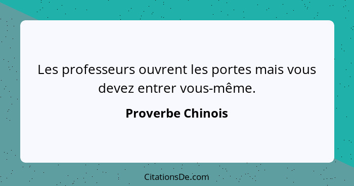 Les professeurs ouvrent les portes mais vous devez entrer vous-même.... - Proverbe Chinois