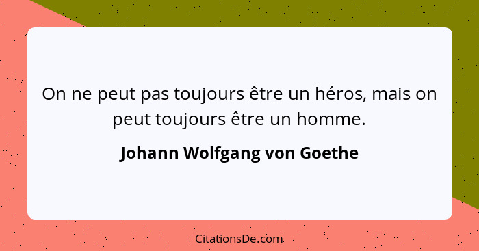 On ne peut pas toujours être un héros, mais on peut toujours être un homme.... - Johann Wolfgang von Goethe