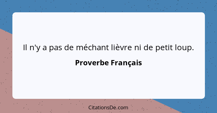 Il n'y a pas de méchant lièvre ni de petit loup.... - Proverbe Français