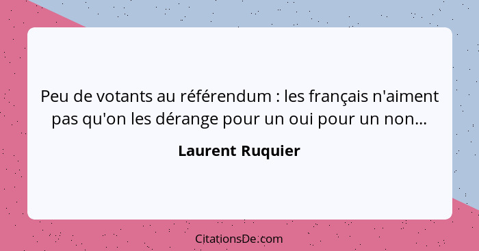 Peu de votants au référendum : les français n'aiment pas qu'on les dérange pour un oui pour un non...... - Laurent Ruquier