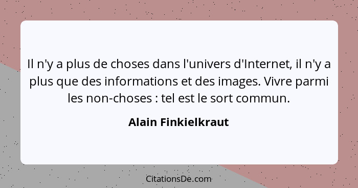 Il n'y a plus de choses dans l'univers d'Internet, il n'y a plus que des informations et des images. Vivre parmi les non-choses&n... - Alain Finkielkraut