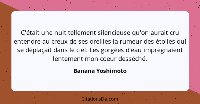 C'était une nuit tellement silencieuse qu'on aurait cru entendre au creux de ses oreilles la rumeur des étoiles qui se déplaçait da... - Banana Yoshimoto