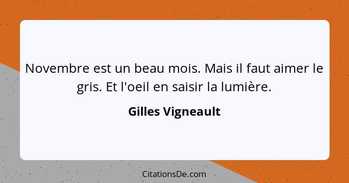 Novembre est un beau mois. Mais il faut aimer le gris. Et l'oeil en saisir la lumière.... - Gilles Vigneault