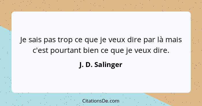 Je sais pas trop ce que je veux dire par là mais c'est pourtant bien ce que je veux dire.... - J. D. Salinger