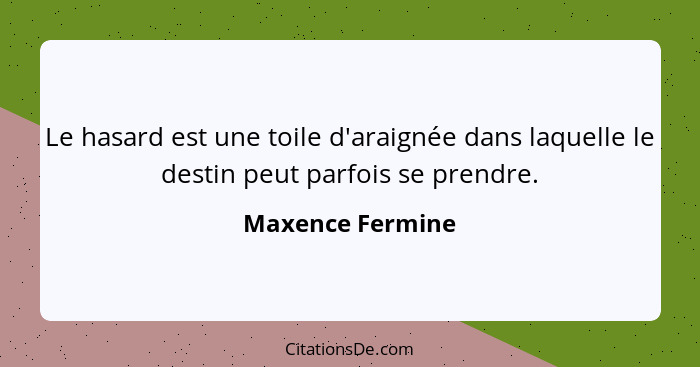 Le hasard est une toile d'araignée dans laquelle le destin peut parfois se prendre.... - Maxence Fermine