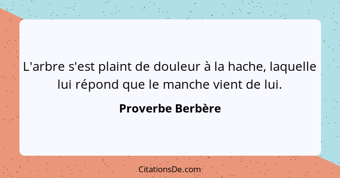 Proverbe Berbere L Arbre S Est Plaint De Douleur A La Hach