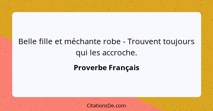 Belle fille et méchante robe - Trouvent toujours qui les accroche.... - Proverbe Français