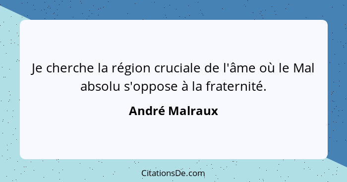 Je cherche la région cruciale de l'âme où le Mal absolu s'oppose à la fraternité.... - André Malraux