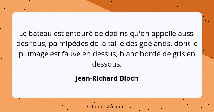 Le bateau est entouré de dadins qu'on appelle aussi des fous, palmipèdes de la taille des goélands, dont le plumage est fauve en... - Jean-Richard Bloch