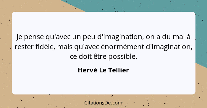 Je pense qu'avec un peu d'imagination, on a du mal à rester fidèle, mais qu'avec énormément d'imagination, ce doit être possible.... - Hervé Le Tellier