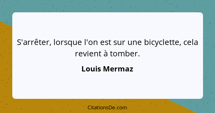 S'arrêter, lorsque l'on est sur une bicyclette, cela revient à tomber.... - Louis Mermaz