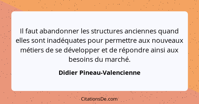 Il faut abandonner les structures anciennes quand elles sont inadéquates pour permettre aux nouveaux métiers de se dévelop... - Didier Pineau-Valencienne