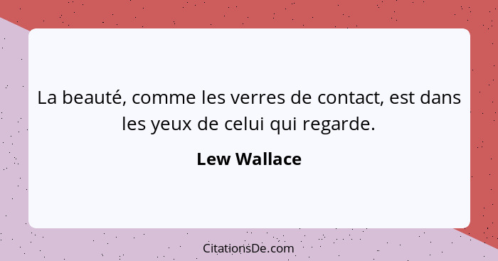 La beauté, comme les verres de contact, est dans les yeux de celui qui regarde.... - Lew Wallace