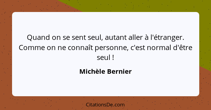 Quand on se sent seul, autant aller à l'étranger. Comme on ne connaît personne, c'est normal d'être seul !... - Michèle Bernier