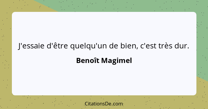 J'essaie d'être quelqu'un de bien, c'est très dur.... - Benoît Magimel