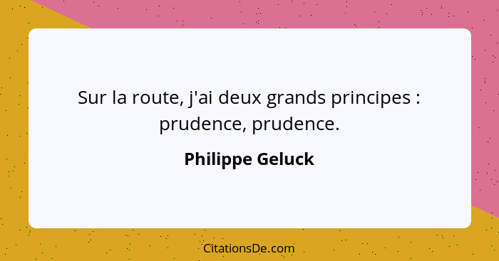 Sur la route, j'ai deux grands principes : prudence, prudence.... - Philippe Geluck