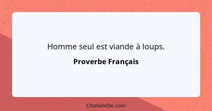 Homme seul est viande à loups.... - Proverbe Français